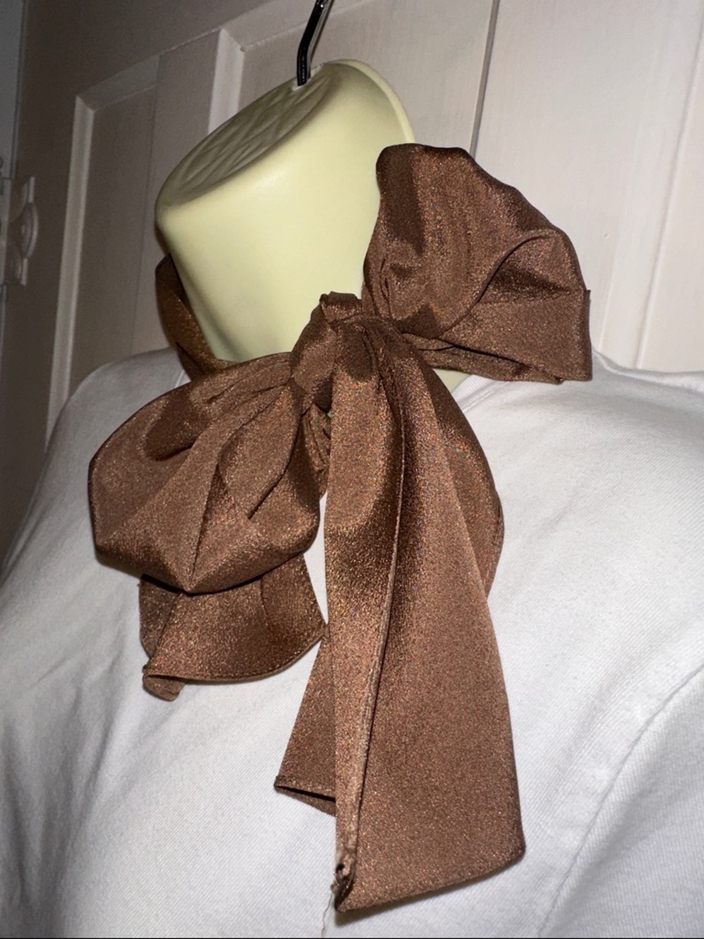 Vintage Homemade Light Brown‎ Satin Polyester Neck Scarf